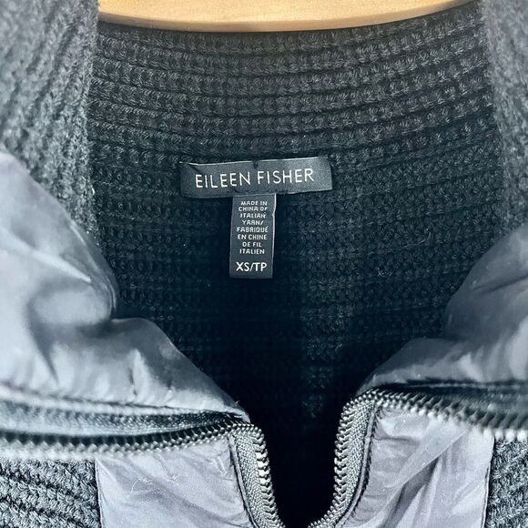 EILEEN Fisher Black Ribbed Merino Zip Front Vest w/ Patka Trim Size XS - Picture 3 of 5
